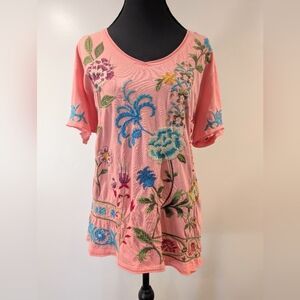 Johnny Was Embroidered Pink Top